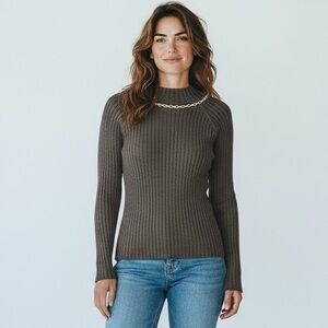David Brooks Stretch Ribbed Long Sleeve Crewneck Sweater, Small